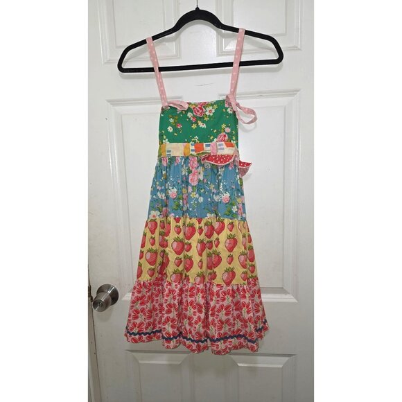 Matilda Jane Girls Multicolor Floral & Strawberry Patchwork Sundress Polka Dot S - Picture 2 of 8